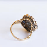 Antique 18K gold ring with rosette cut diamonds and sapphires, 30s