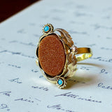 Antiker Ring aus 18 Karat Gold und niedrigem Gold, mit Aventurin und Türkis, Ende des 800. Jahrhunderts - Antichità Galliera