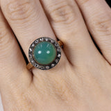 Antiker Ring aus 18-karätigem Gold mit türkisfarbener Glaspaste und Diamantrosetten, Anfang des 900. Jahrhunderts – Antichità Galliera