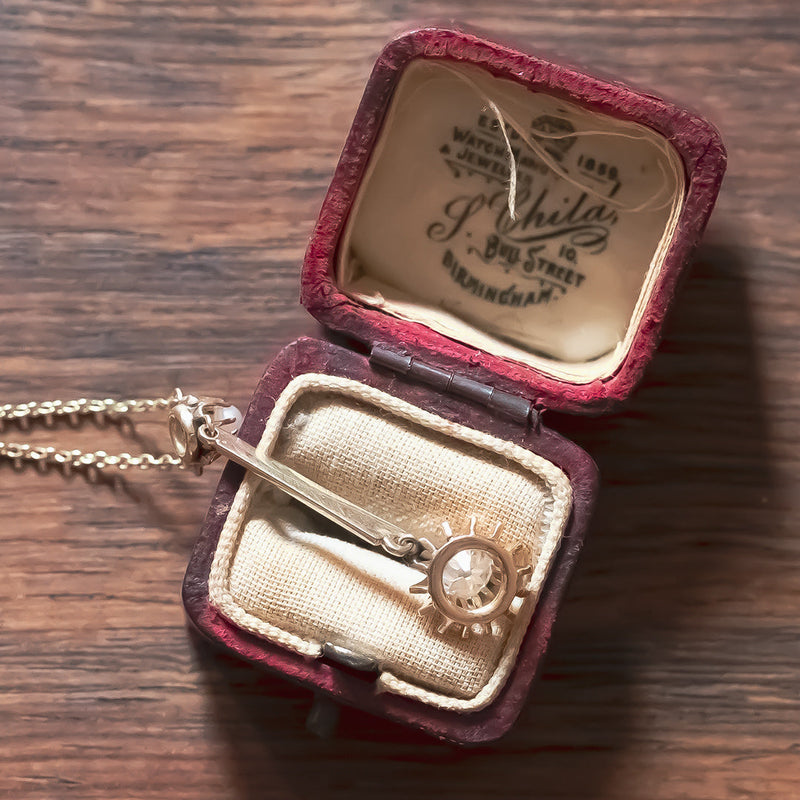 Collana vintage in oro 14K con perla e diamante di taglio vecchio (0.50ct ca.), anni '50