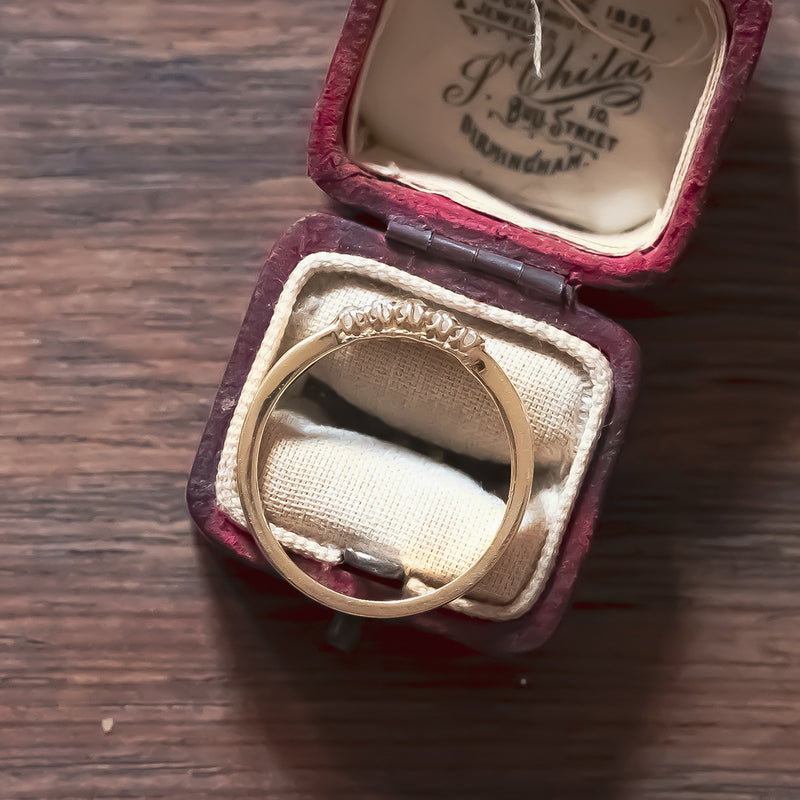 Anello antico in oro 18K con diamanti di taglio vecchio (0.50ctw ca.), anni '10/'20