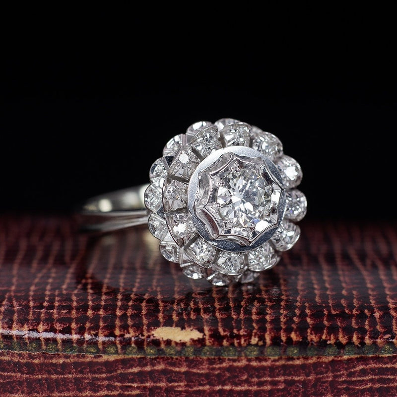 Anello vintage in oro bianco 18K con diamanti, anni '50 - Antichità Galliera