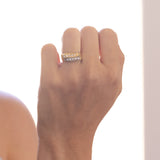 Double ring in 14K white and yellow gold with huit-huit cut diamonds (0.20ctw approx.), 60s / 70s