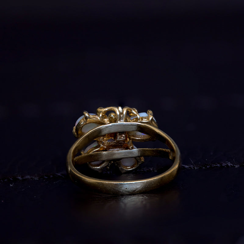 Anello vintage in oro 14K con opali, anni '60