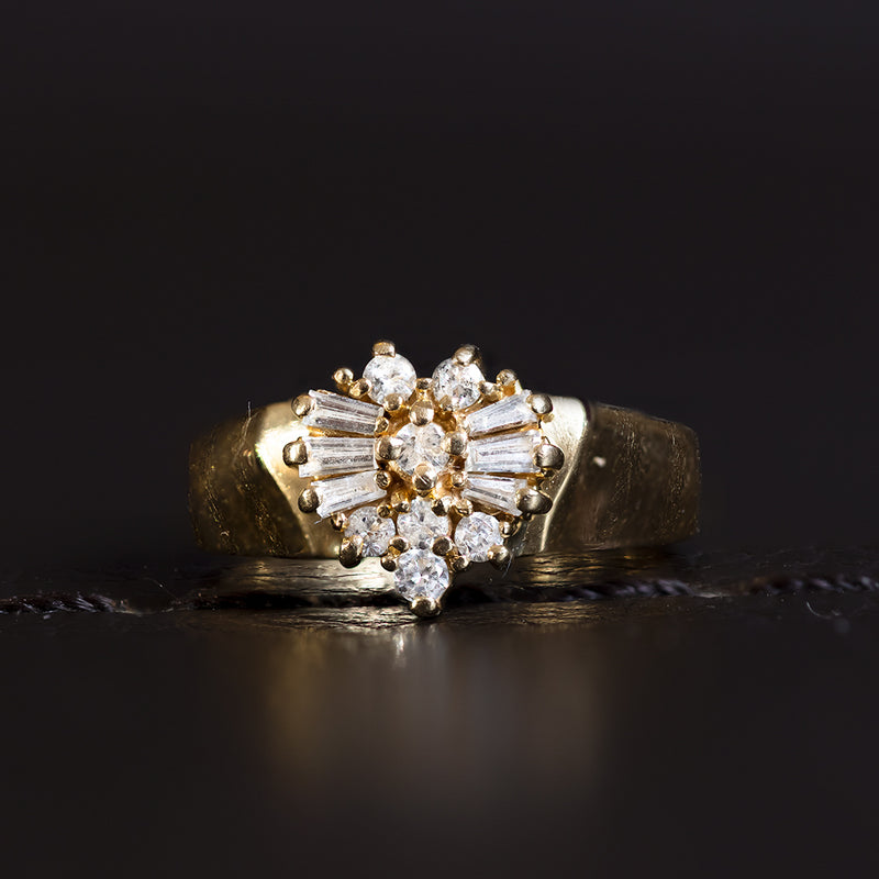 Fede con cuore vintage in oro 14K e diamanti, anni '60