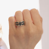 Vintage 14K gold ring with green topazes and diamonds, 60s / 70s