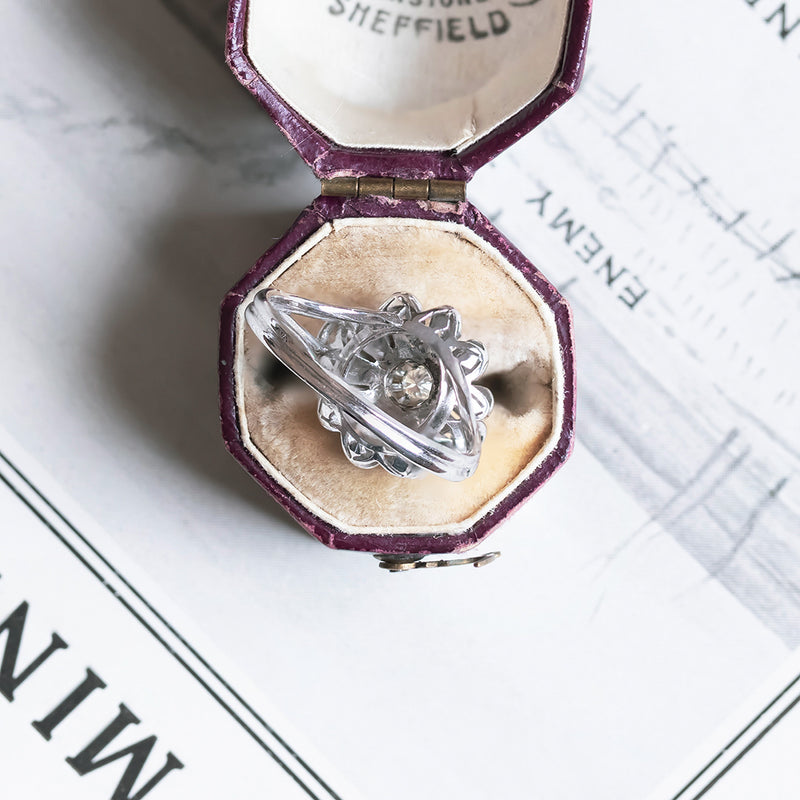 Anello vintage in oro bianco 18K con diamanti, anni '60