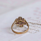 Anello vintage in oro 14K con diamanti e topazi rosa, anni '60