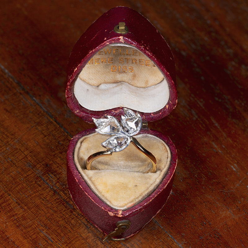 Ring converted from brooch in 18K gold and silver with diamonds, early 1900s