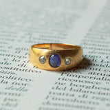 Vintage "Gypsy" ring in 18K gold with sapphire and diamonds, 50s / 60s
