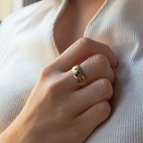 Vintage "Gypsy" Ring aus 18 Karat Gold mit Saphir und Diamanten, 50er / 60er Jahre