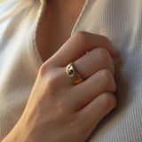 Vintage "Gypsy" ring in 18K gold with sapphire and diamonds, 50s / 60s