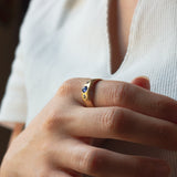 Vintage "Gypsy" Ring aus 18 Karat Gold mit Saphir und Diamanten, 50er / 60er Jahre