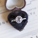 Daisy ring with central pink coroné cut diamond and brilliant cut diamonds