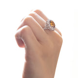 Vintage 14K white gold daisy ring with citrine quartz (approx.2.40ct) and diamonds (approx.0.72ctw), 60s / 70s