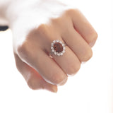 Vintage 14K white gold daisy ring with citrine quartz (approx.2.40ct) and diamonds (approx.0.72ctw), 60s / 70s
