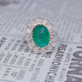Antique 18K gold ring with central emerald (4ct) and old European cut diamonds (2.3ct), 30s / 40s - Antichità Galliera