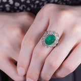 Antique 18K gold ring with central emerald (4ct) and old European cut diamonds (2.3ct), 30s / 40s - Antichità Galliera