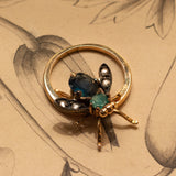 Anello vintage a forma di mosca in oro 12K con diamanti, zaffiro e smeraldo, anni '50
