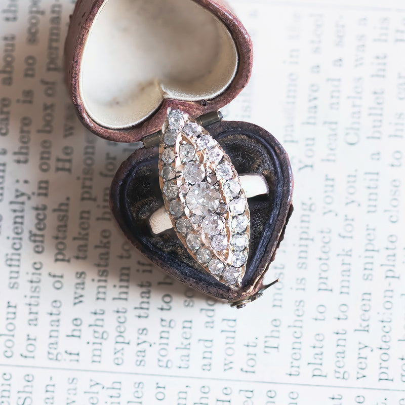 Anello a navette antico in oro 8K con diamanti di taglio vecchio (2.40ctw ca.), anni '10
