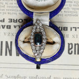 Anello antico a navette in oro 14K con zaffiro e diamanti, primi del '900