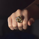 Vintage zweifarbiger (gelb und weiß) 18 Karat Goldring mit Diamanten, 60er Jahre - Antichità Galliera