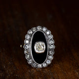Antique ring in 18K gold and silver, with onyx and diamonds (0.65ct), early 900s - Antichità Galliera