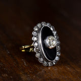 Antique ring in 18K gold and silver, with onyx and diamonds (0.65ct), early 900s - Antichità Galliera