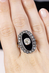 Antique ring in 18K gold and silver, with onyx and diamonds (0.65ct), early 900s - Antichità Galliera