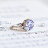 Antique 18K white gold ring with synthetic sapphire and diamonds, 20s / 30s