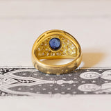 Vintage 18K gold ring with sapphire (approx.1ct) and diamonds (approx.1.50ctw), 1960s / 1970s