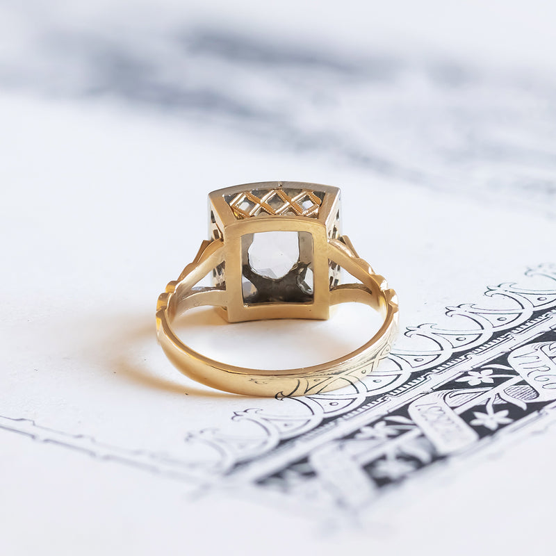 Anello antico in oro 18K e argento con diamanti di taglio rosetta, primi del '900
