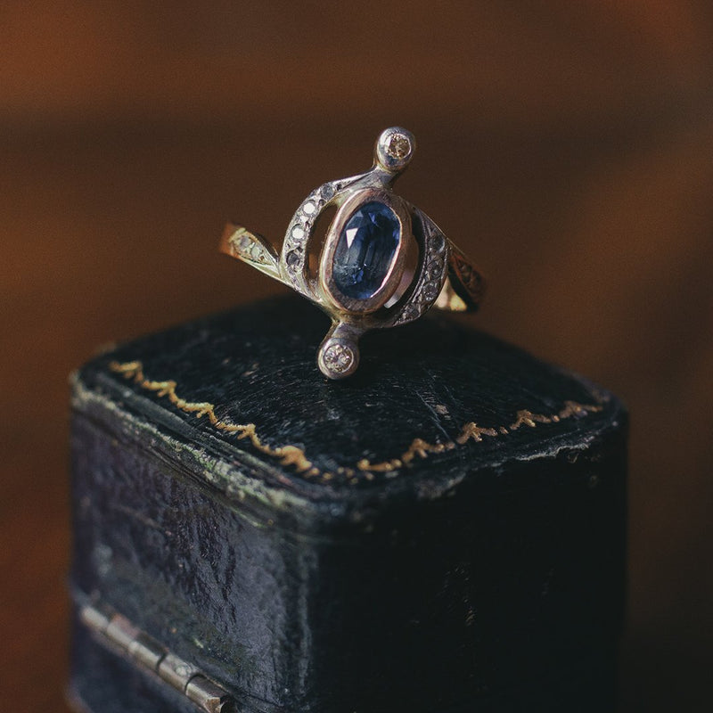 Anello vintage in oro 14K con zaffiro e diamanti, anni '50 - Antichità Galliera