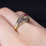 Jugendstil-Ring aus 18 Karat Gold und Silber mit Rubin- und Diamantrosetten, 20er Jahre - Antichità Galliera