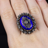 Vintage Ring aus 18 Karat Gold und Silber, mit blauen Emails und Diamanten, 60er Jahre - Antichità Galliera
