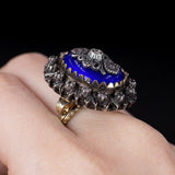 Vintage Ring aus 18 Karat Gold und Silber, mit blauen Emails und Diamanten, 60er Jahre - Antichità Galliera