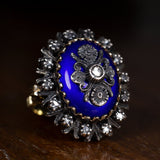 Vintage Ring aus 18 Karat Gold und Silber, mit blauen Emails und Diamanten, 60er Jahre - Antichità Galliera