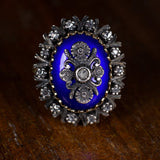 Vintage Ring aus 18 Karat Gold und Silber, mit blauen Emails und Diamanten, 60er Jahre - Antichità Galliera
