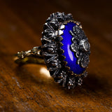 Vintage Ring aus 18 Karat Gold und Silber, mit blauen Emails und Diamanten, 60er Jahre - Antichità Galliera