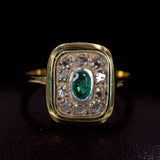 Antiker Ring aus 18 Karat Gold mit Smaragd- und Diamantrosetten, 40er Jahre - Antichità Galliera