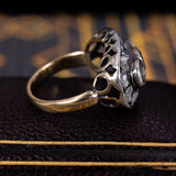 Antiker Ring aus 18 Karat Gold und Silber mit Smaragd- und Diamantrosetten, Anfang des 900. Jahrhunderts - Antichità Galliera