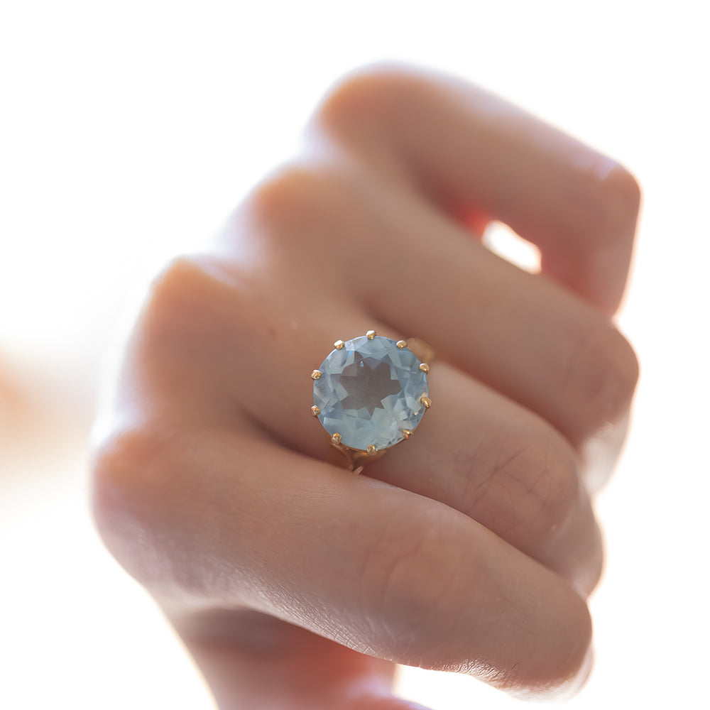 Bague Cocktail Or Blanc 18k Avec Spinelle Bleu Synthétique 4,00 Carats - Taille 51 - Style Soirée