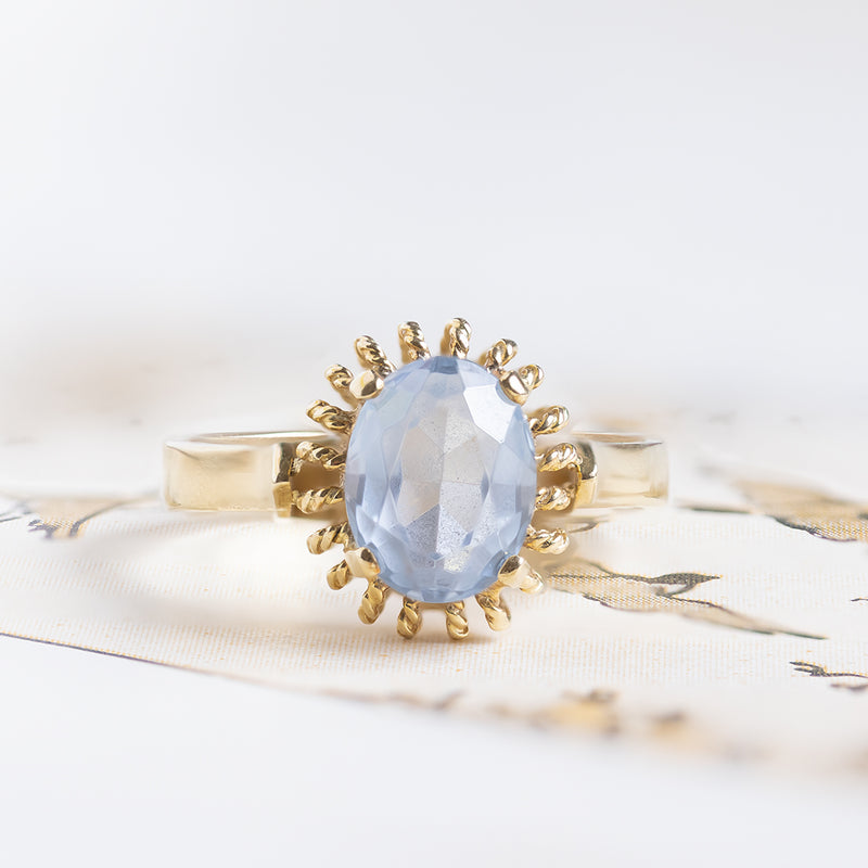 Anello vintage in oro 18K con spinello azzuro, anni '70