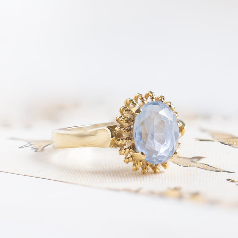 Anello vintage in oro 18K con spinello azzuro, anni '70