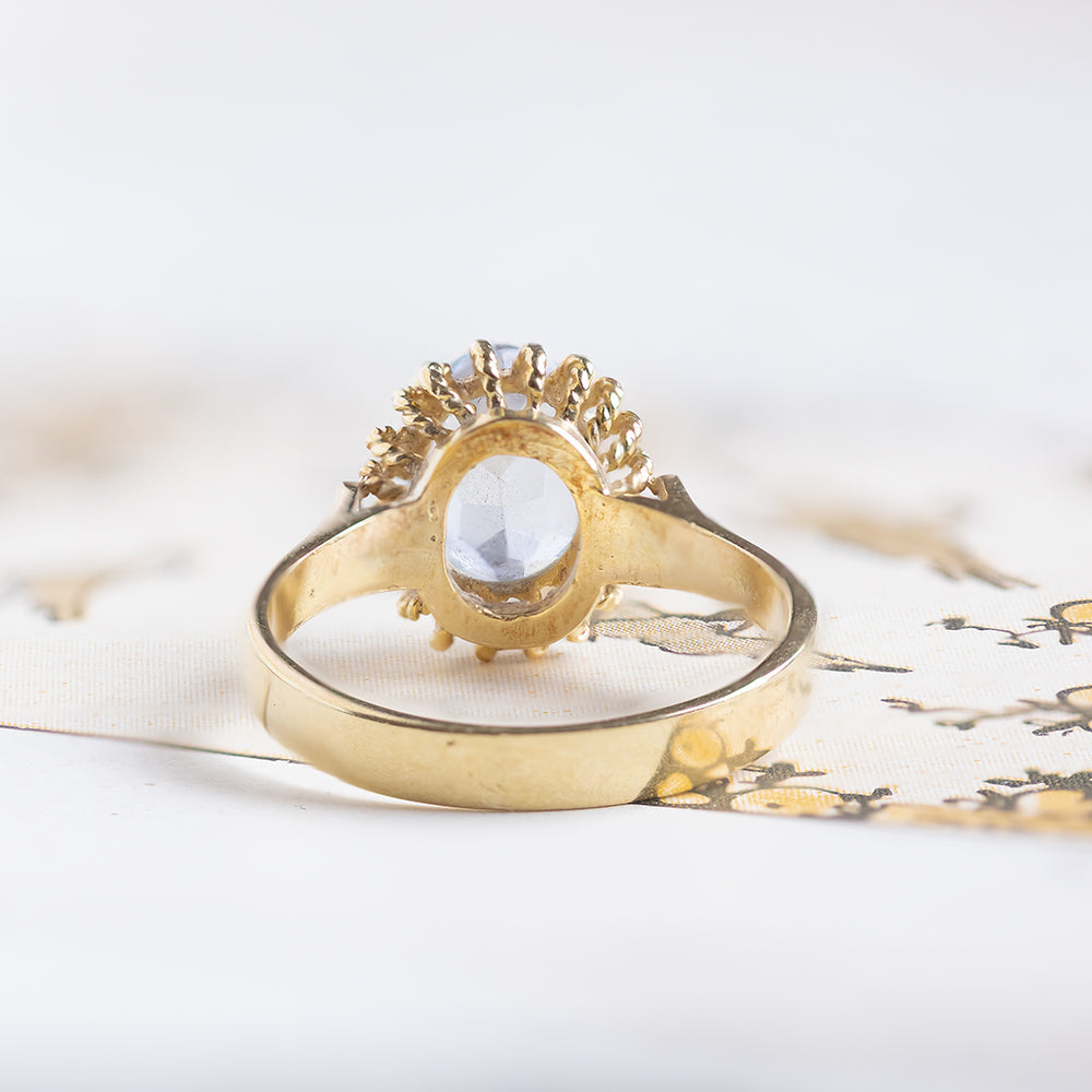 Bague Solitaire Vintage Années 70 - Or Rose 18k Avec Spinelle Bleu Synthétique 1,20 Carats - Taille 58
