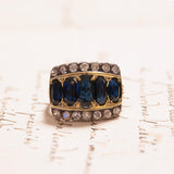 Antique ring in 18K gold and silver with sapphires and diamonds, 40s