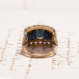 Antiker Ring aus 18 Karat Gold und Silber mit Saphiren und Diamanten, 40er Jahre