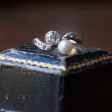 Antiker Ring aus 18 Karat Gold und Silber mit Diamanten und Perlen, 40er Jahre