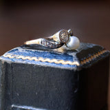 Antique ring in 18K gold and silver, with diamonds and pearl, 40s