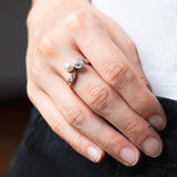 Antiker Ring aus 18 Karat Gold und Silber mit Diamanten und Perlen, 40er Jahre